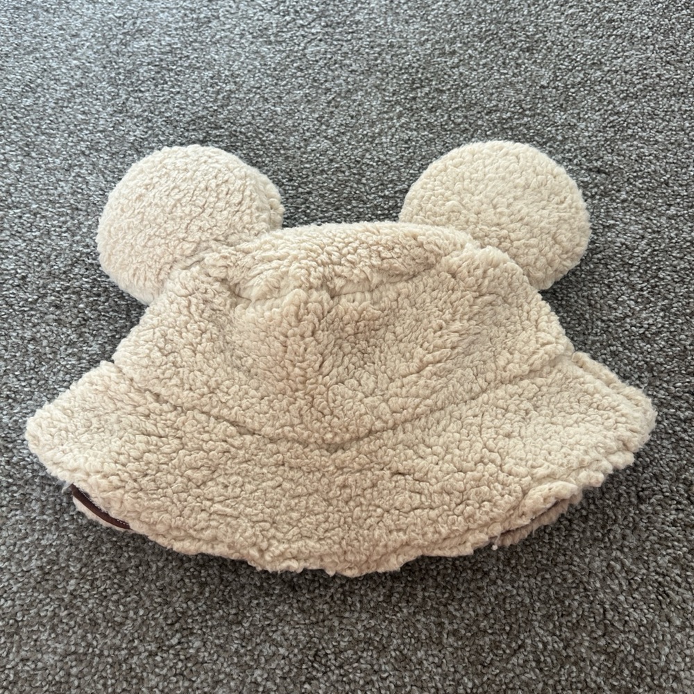 Tan Mickey Ears fuzzy bucket hat. Only worn once!